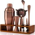 Hot selling 7 Pcs  copper bar tool set Cocktail Shaker Set with Rotating  Stand  ,Bartending Kit with variious bar tools